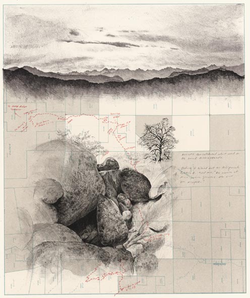 Due East through Elliot Ranch, 2008, lithograph, 22" x 28.5", by Matthew Rangel