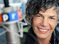 Susan Stamberg at microphone in NPR studios