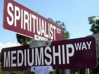 Crossroads sign: Spiritualist St and Mediumship Way