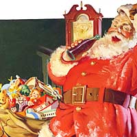 Coca-Cola ad: Santa with bag of presents drinking Coke