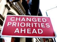 Road sign reading: Changed Priorities Ahead