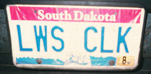 Jim Peterson's license plate:  Lws Clk