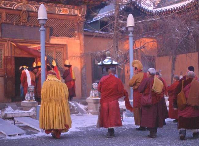 Monks walking into Monastery