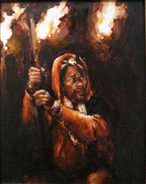 painting of a flambeau carrying a torch