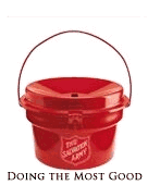 Animated Salvation Army red kettle receiving money