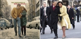 Dylan and Obama in similar photo, walking down street