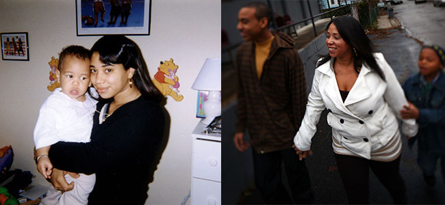 Melissa Rodriguez, in 1996, with her son Issaiah and, in 2013, with sons Issaiah and Tyron