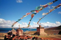 Mt Kailash: Gompa 2, prayer flags and monument