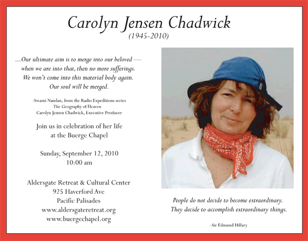 Carolyn's Memorial notice in LA