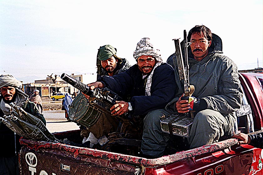 Soldiers in Toyota pickup outside the Ministry of Foreign Affairs in Mazur