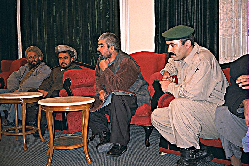 General Dostum (center) meeting in Sherbigan
