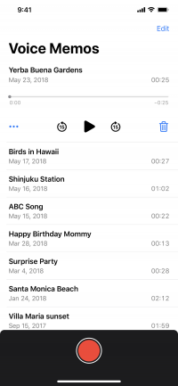 Voice Memo app: list of recordings