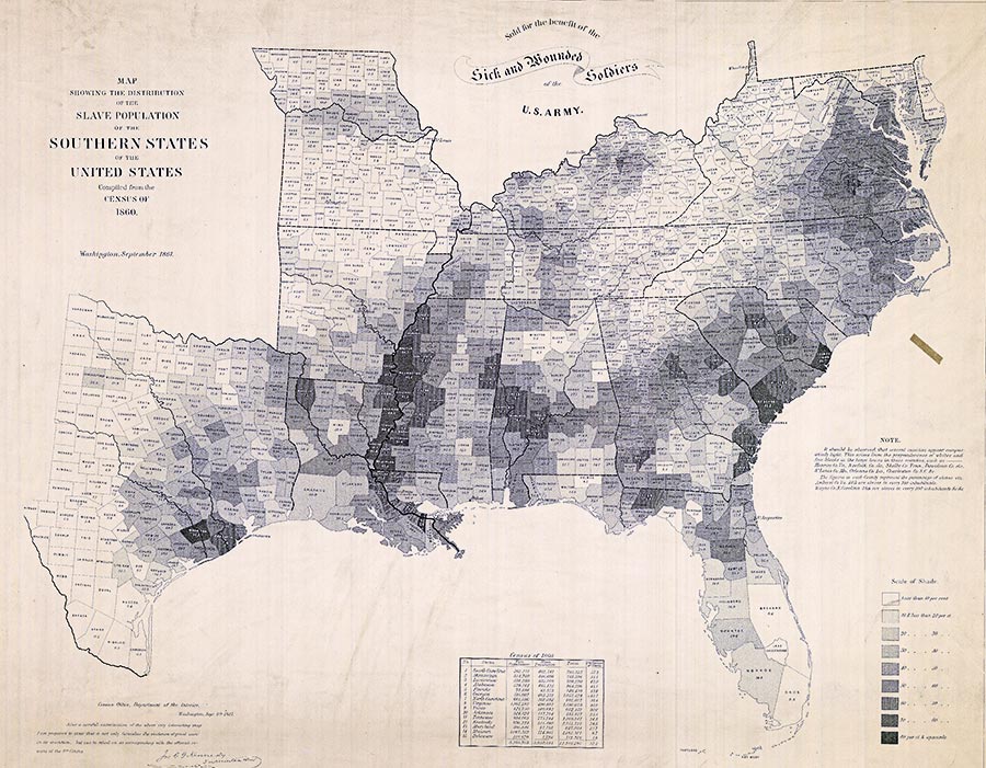 Map Showing the Distribution of the Slave Population of the Southern States of the United States Compiled from the Census of 1860