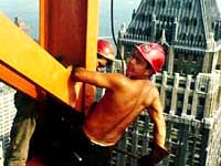 Joe Regis (Mohawk, Kahnawake) and an unidentified ironworker erecting the Chase Manhattan Bank Building in New York, ca. 1960