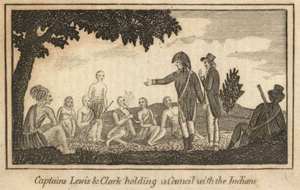 Lewis in council with the Indians