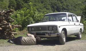 Fixing the car on the side of the road