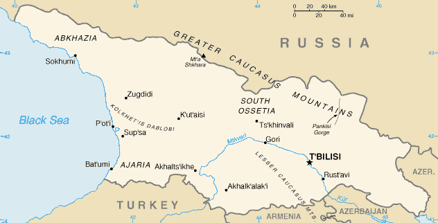 Map of Southwest Asia: Georgia, Russia, Turkey